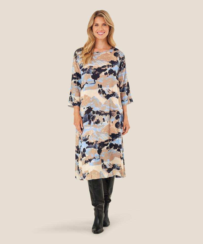 Kleid aus Viskose mit Knopf am Hals, Steel Grey