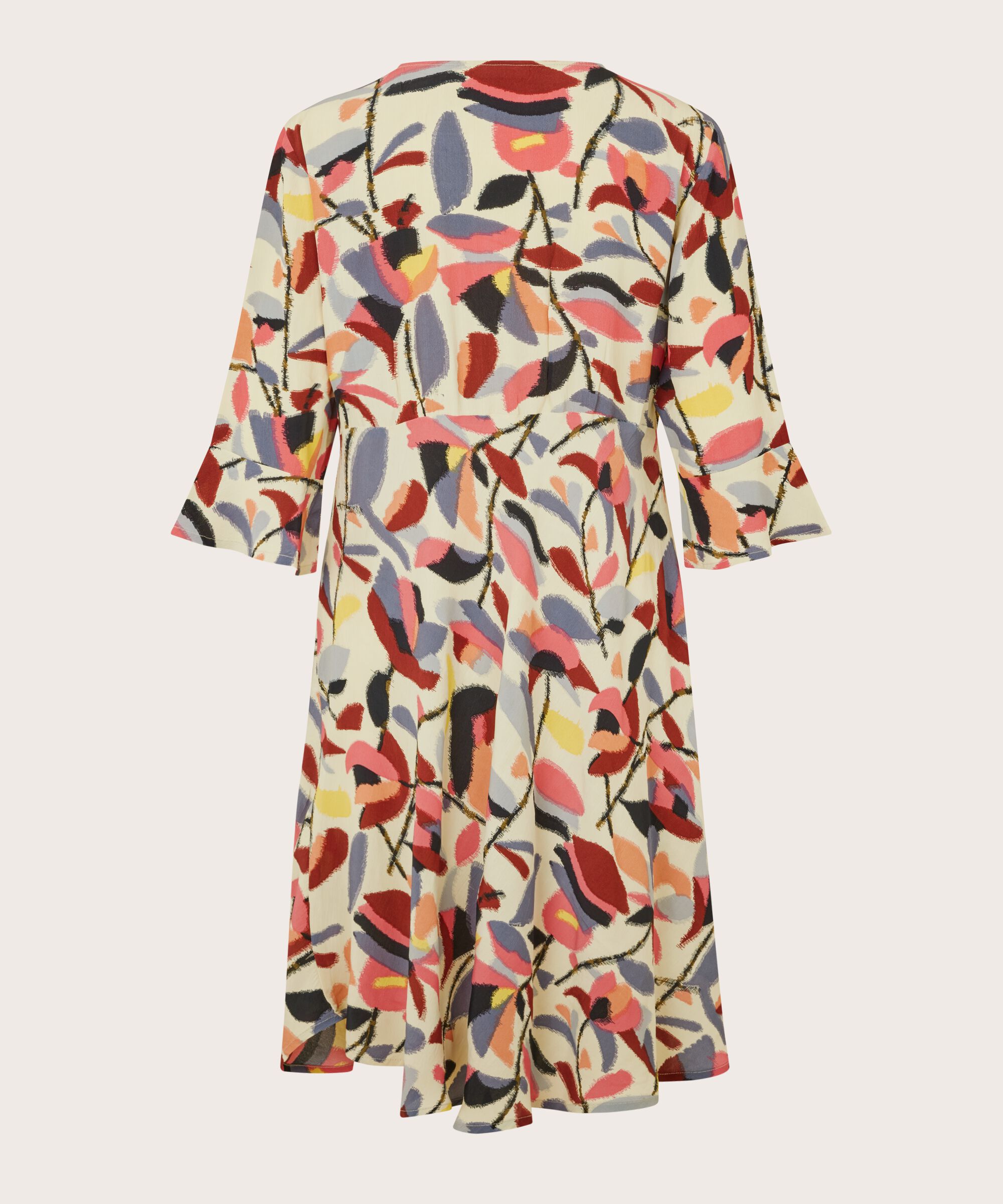 Viskosekleid mit Trompetenärmeln, Calypso Coral