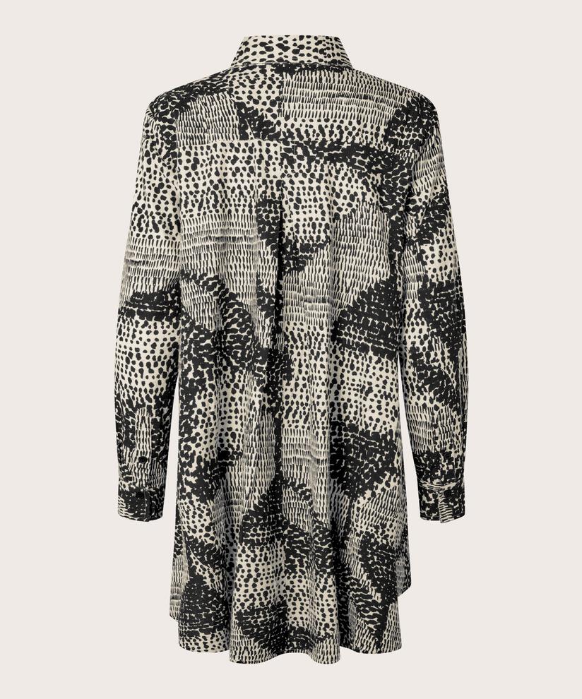 bedrucktes Baumwollshirt mit längerem Rücken, Black