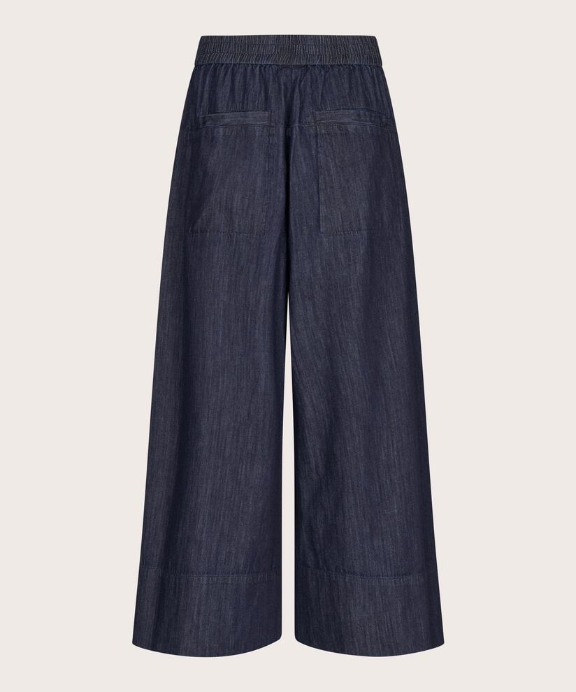 verkürzte Jeanshose mit weitem Bein und elastischer Taille, Dark Denim