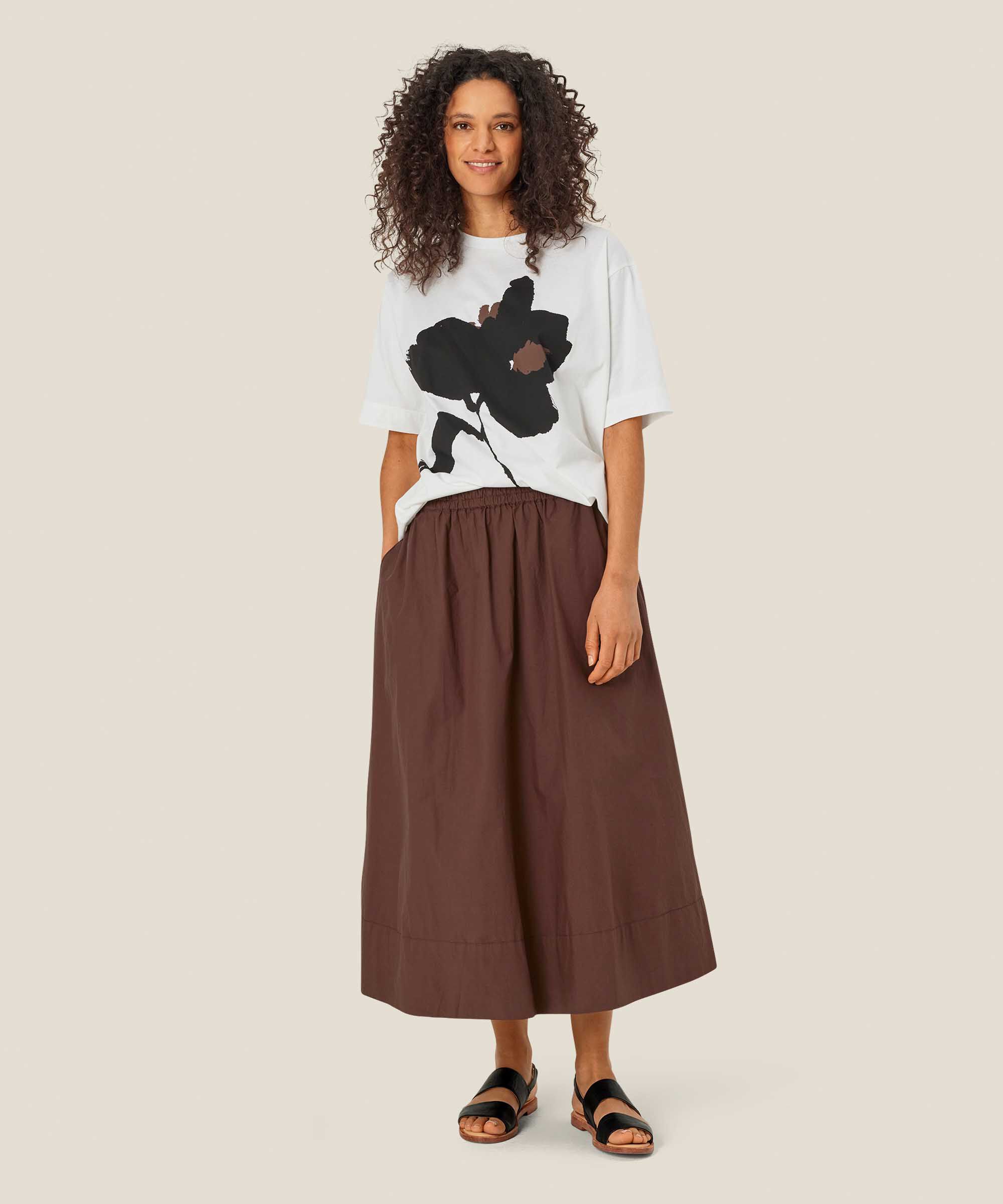 Baumwollrock mit elastischem Bund und Eingrifftaschen, Chestnut