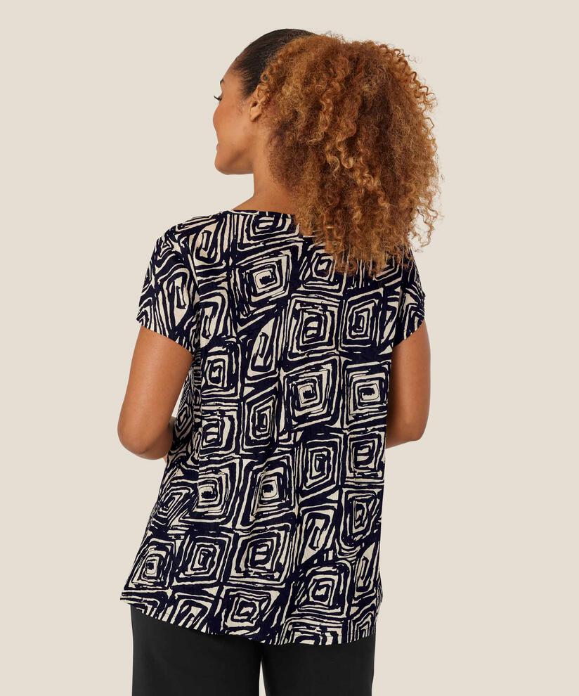 Bedrucktes Viskose-Top mit V-Ausschnitt, Black