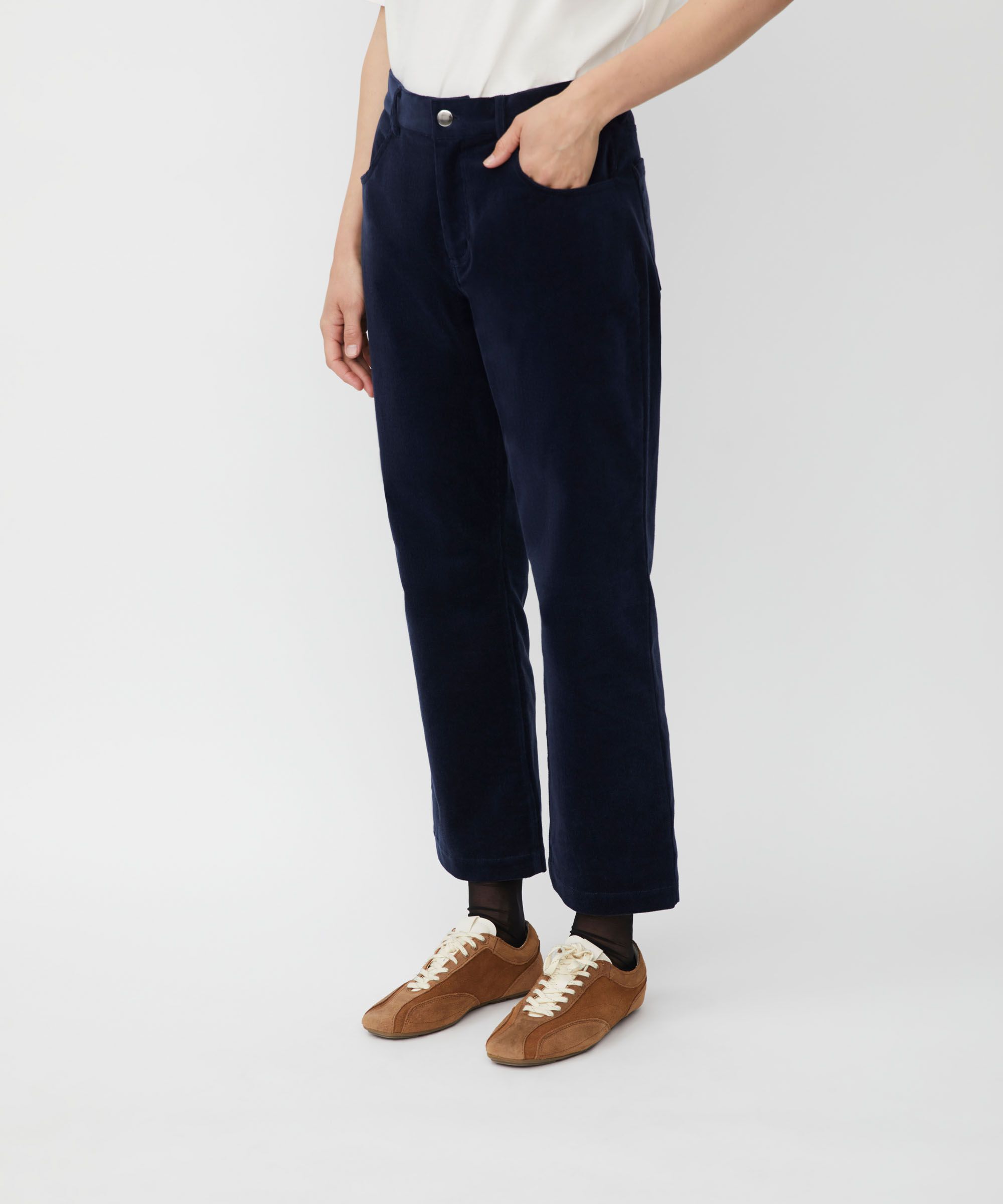 verkürzte Cordhose mit fixiertem Bund, Navy Blazer