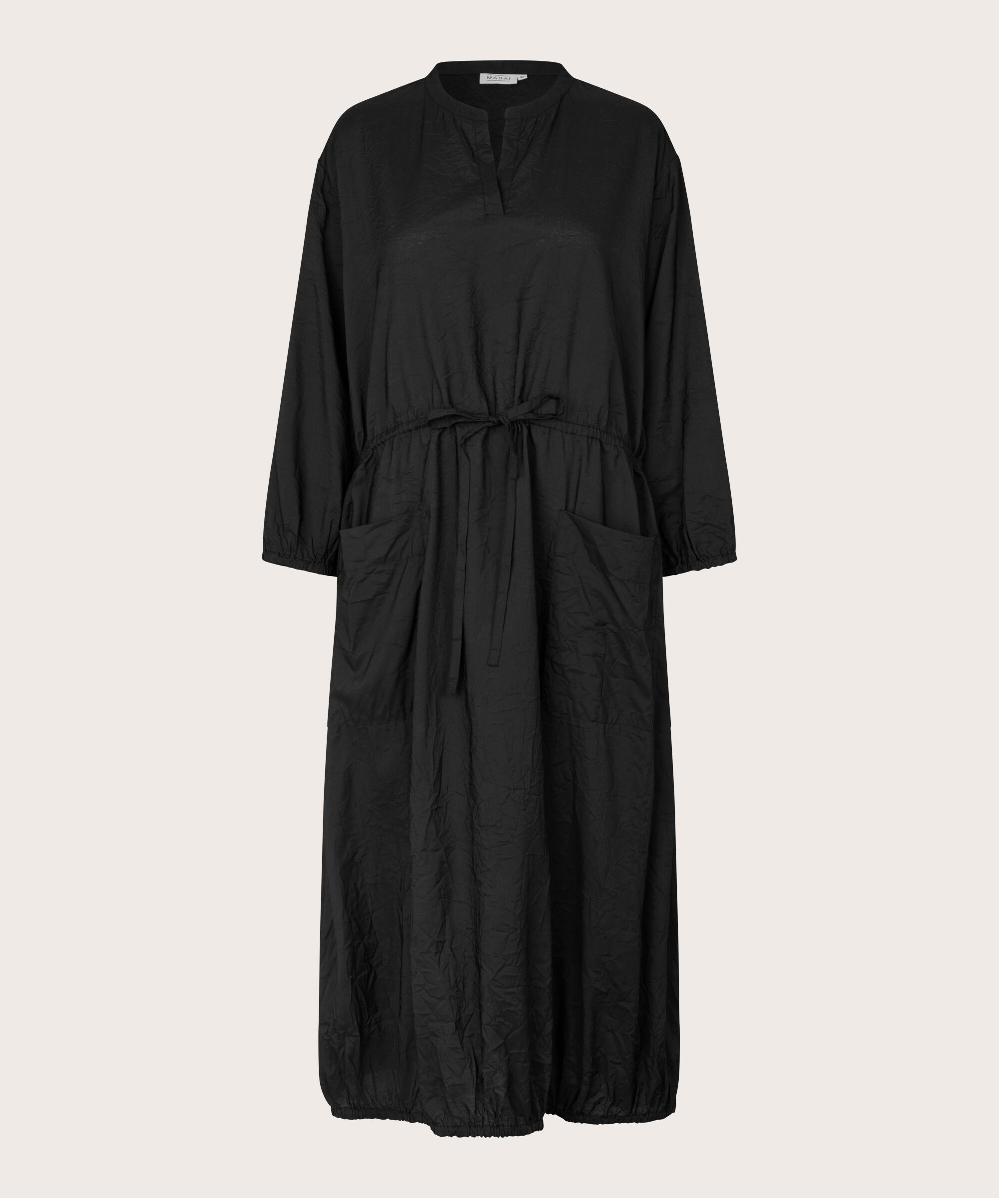 Viskosekleid mit elastischem Saum und Bindeband, Black