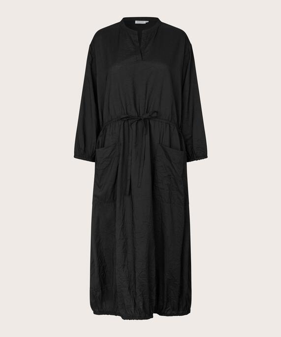 Viskosekleid mit elastischem Saum und Bindeband, Black