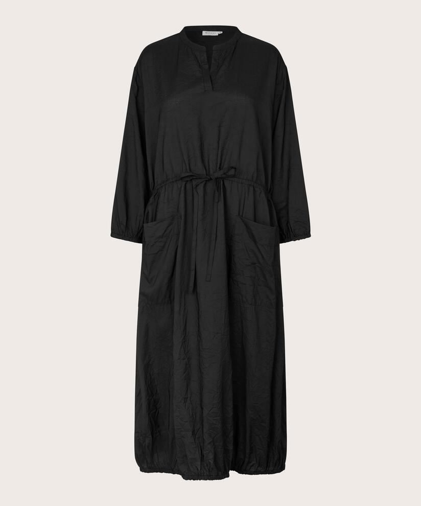 Viskosekleid mit elastischem Saum und Bindeband, Black