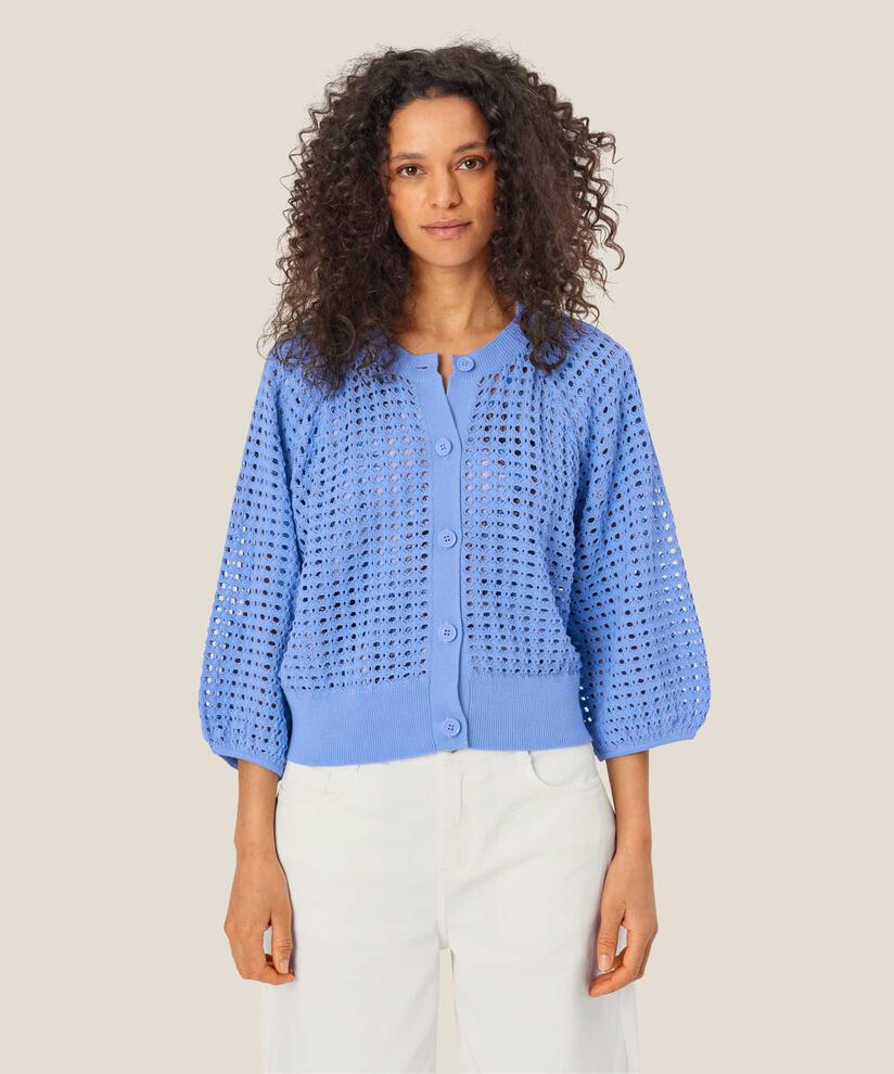 Lochmuster-Cardigan mit 3/4 Ärmeln, Della Blue