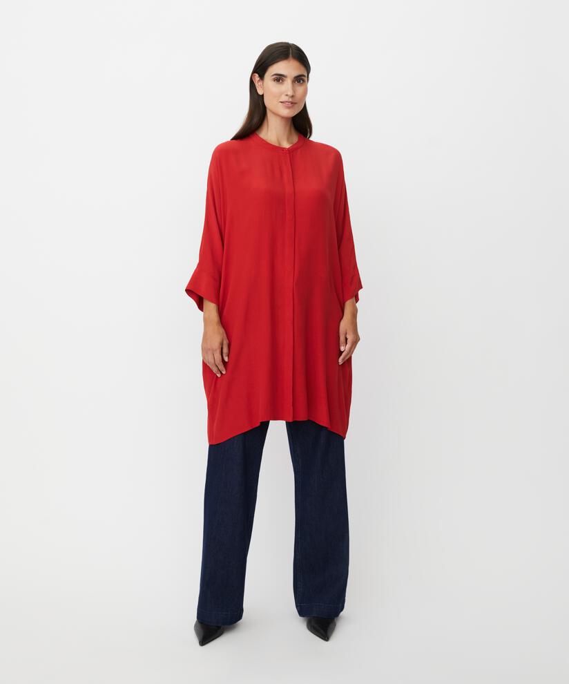 Hemdblusenkleid Aus Viskose Mit Dreiviertelärmeln, Scarlet Sage