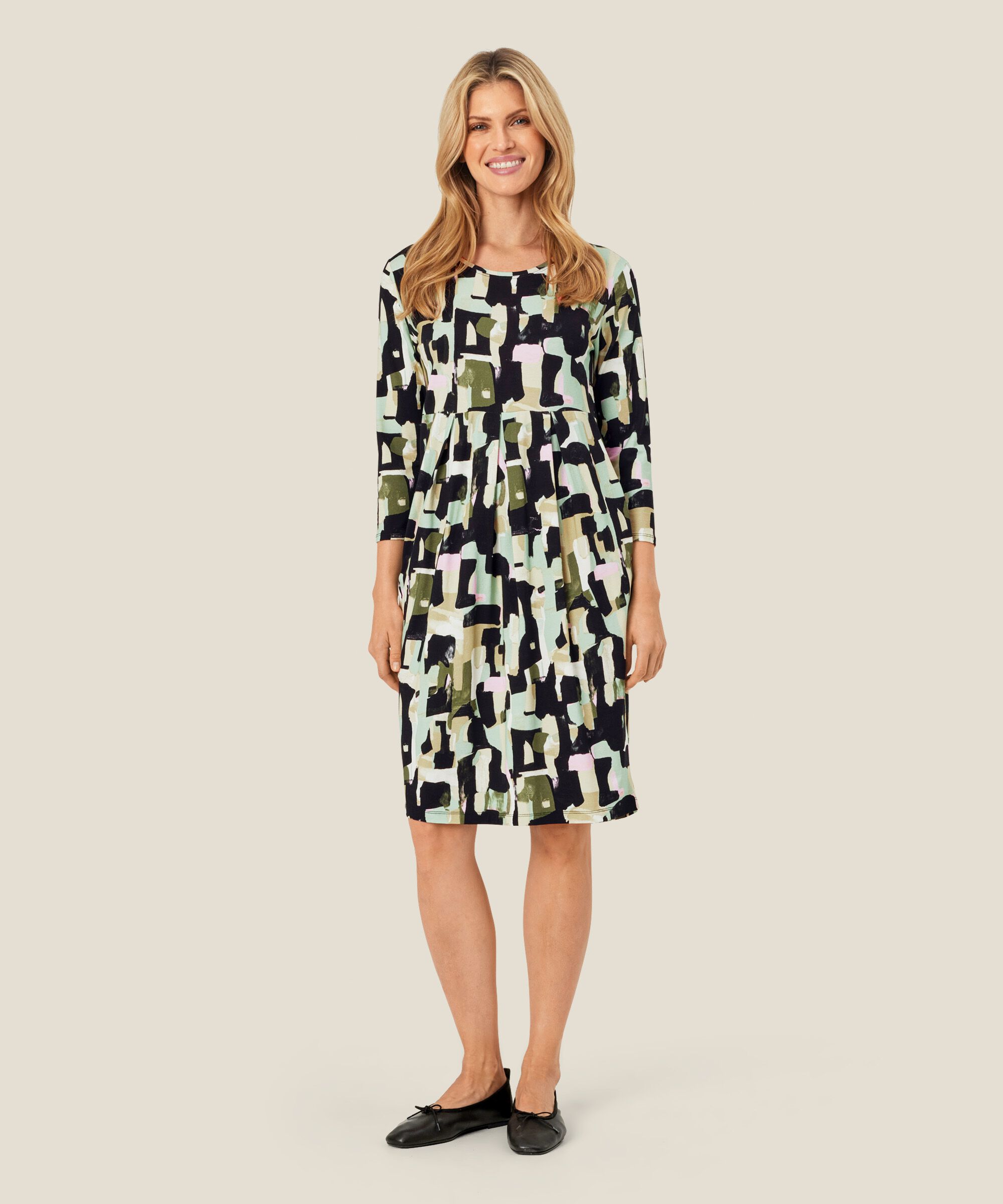 Tulpenkleid aus bedrucktem Jersey, Frosty Green