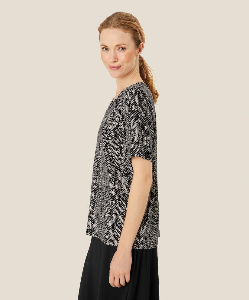 Bedrucktes T-Shirt mit V-Ausschnitt, Black