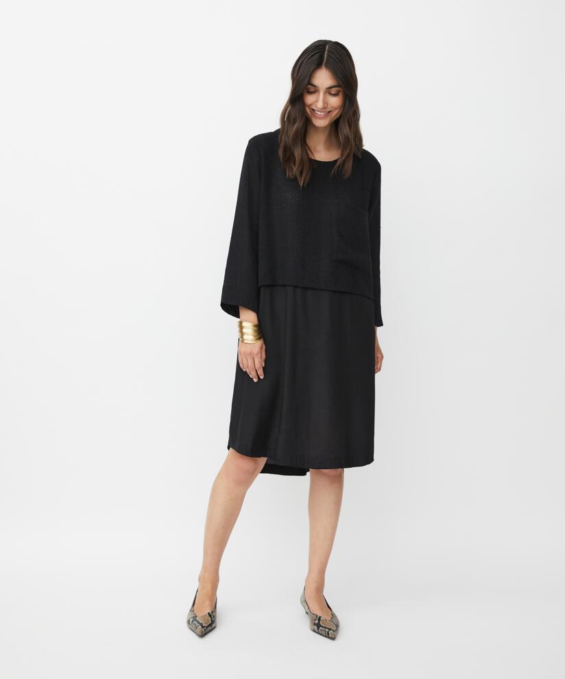Kleid mit Bouclé-Oberteil und Viskose-Rock, Black