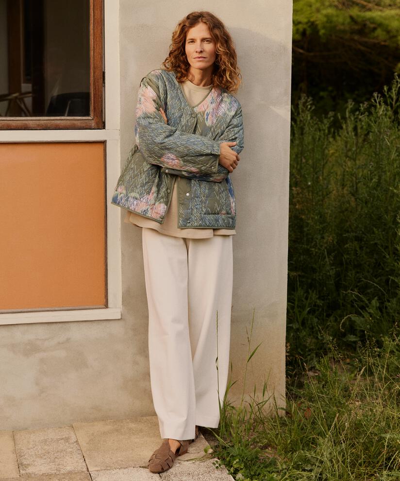 gesteppte, gemusterte Jacke mit Knopfverschluss, D. Lichen Green