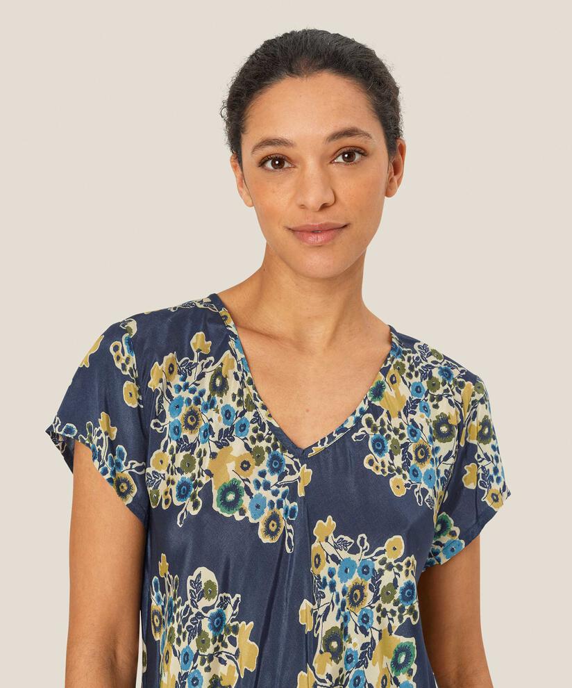 Bedrucktes Viskose-top Mit V-ausschnitt, Mood Indigo