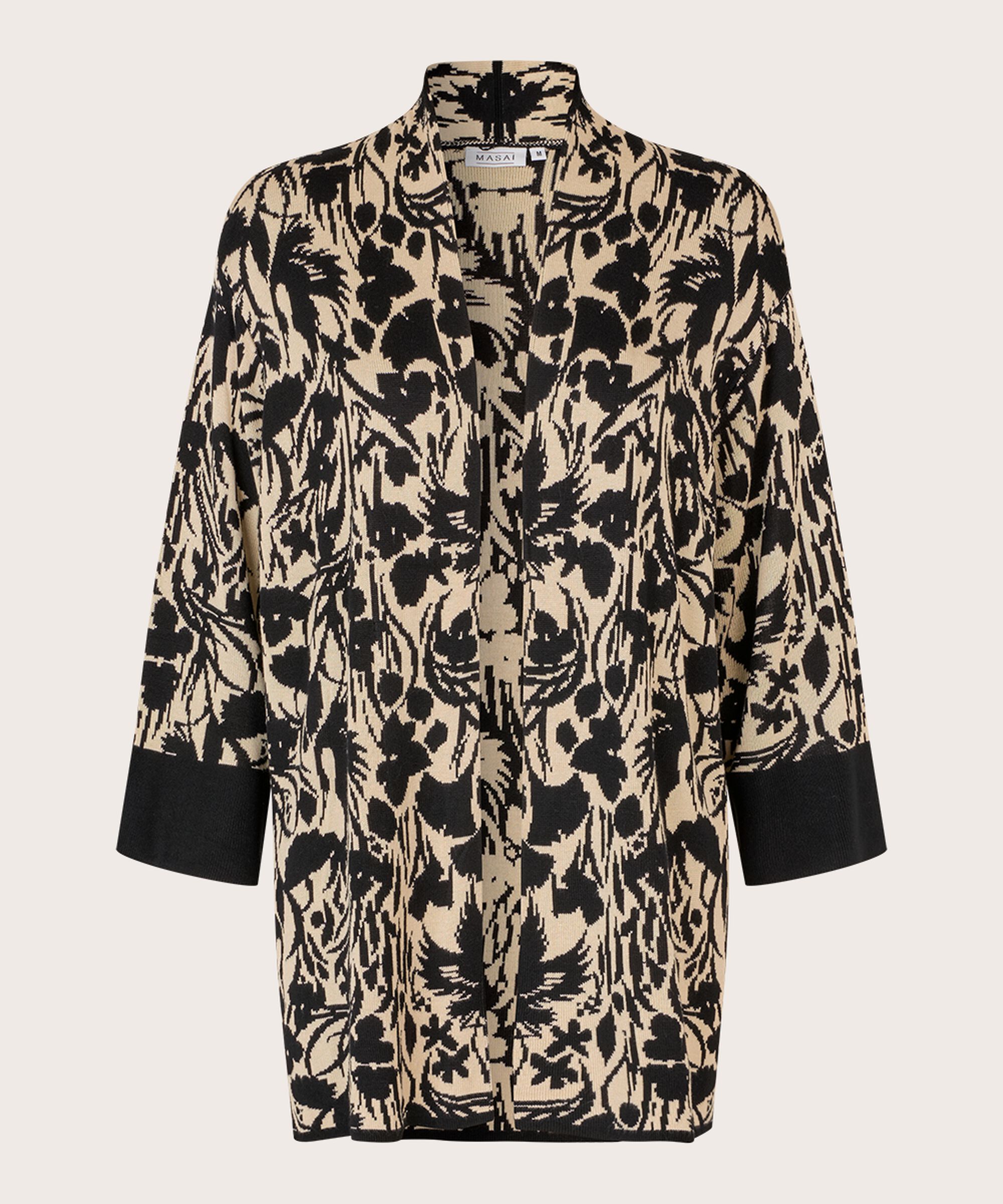 Offener Cardigan mit Strickmuster und kontrastierendem Rand, Black