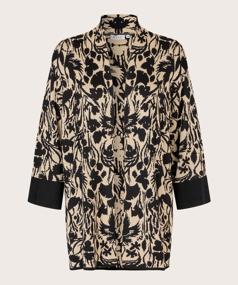 Offener Cardigan mit Strickmuster und kontrastierendem Rand, Black