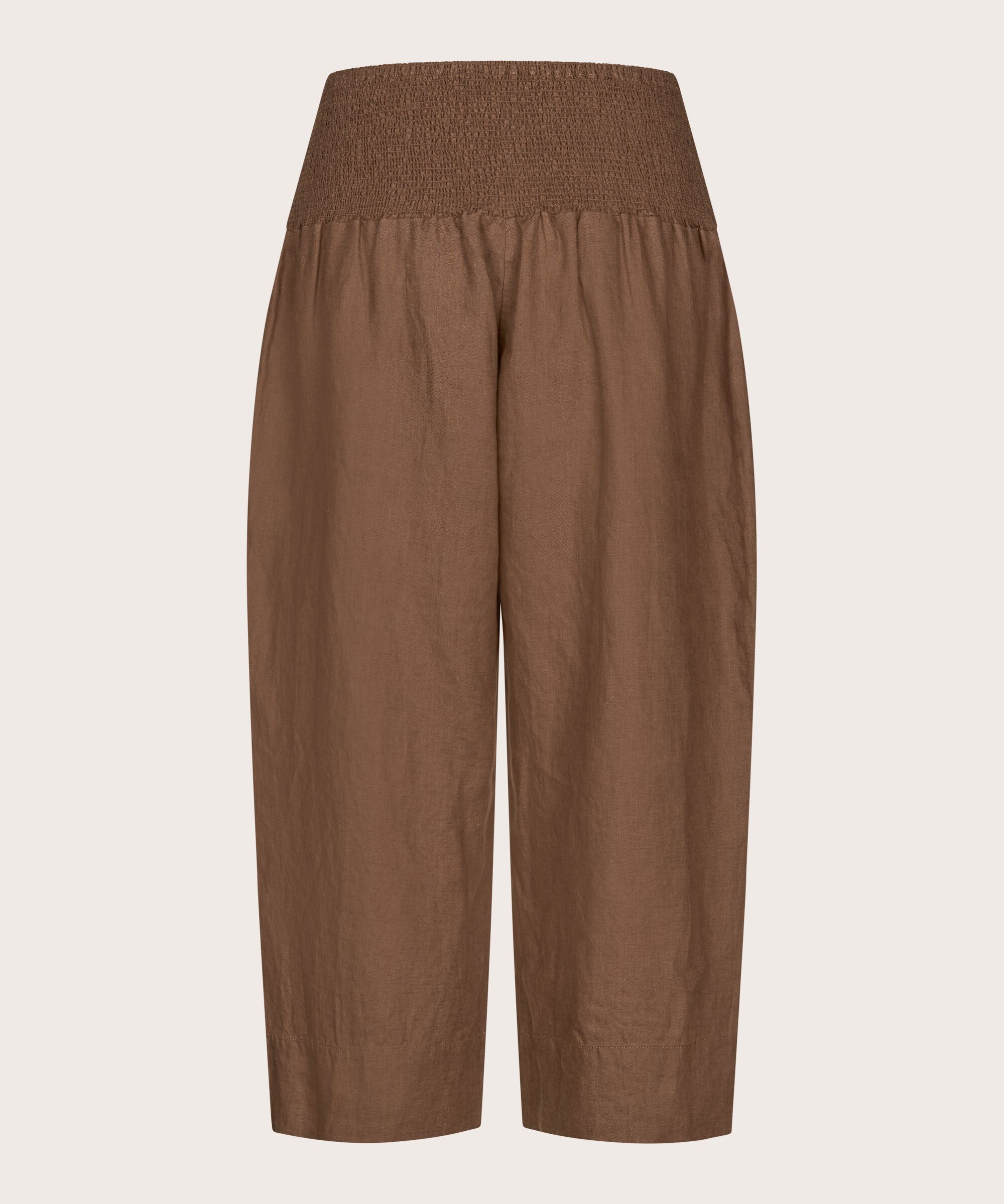 Gerade Leinenhose mit gesmokter Rückseite, Chestnut