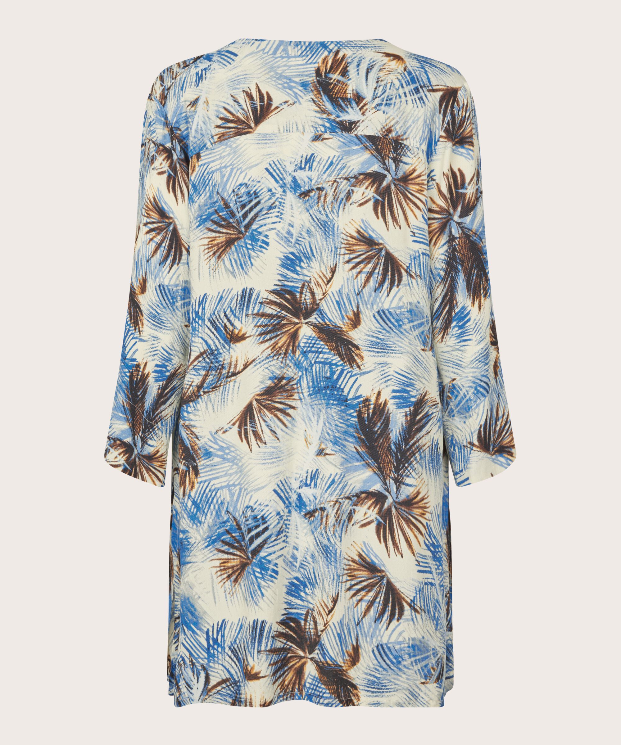 bedruckte Viskose-Tunika mit V-Ausschnitt und Seitenschlitzen, Della Blue