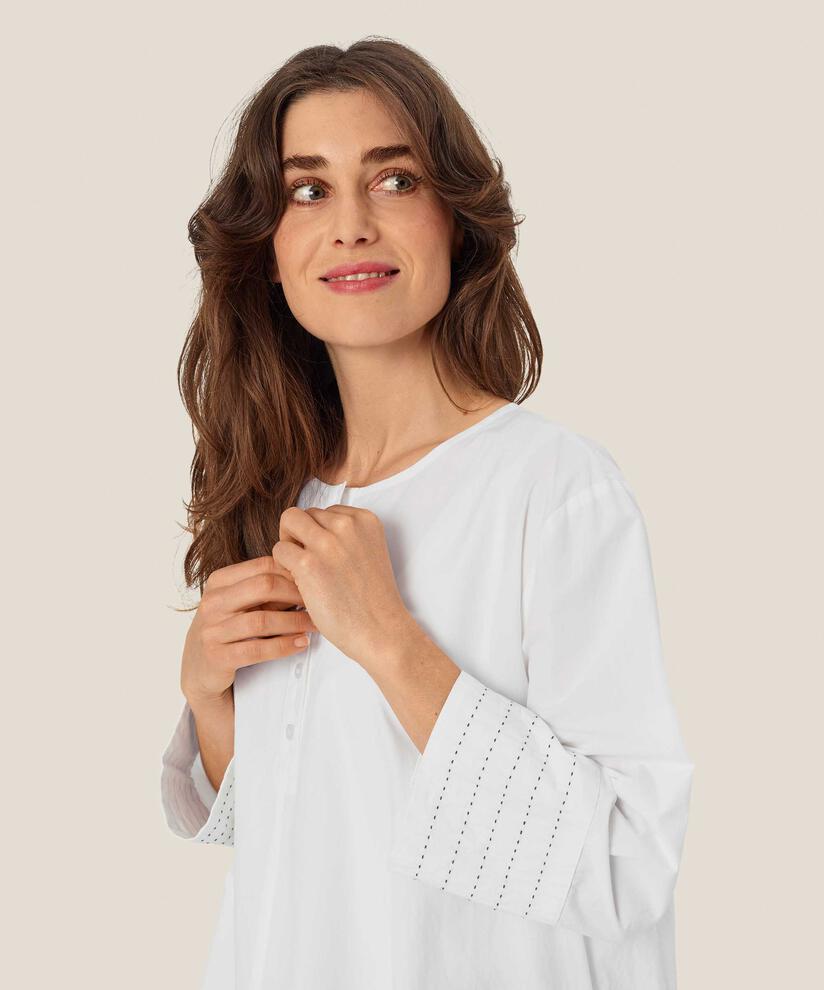 Rundhals-Baumwolltunika mit Knopfleiste, White