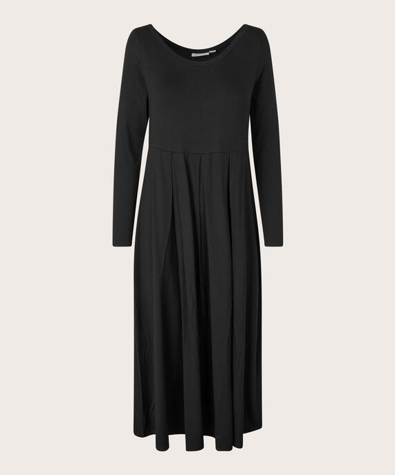 Jerseykleid mit langen Ärmeln und Rundhalsausschnitt, Black