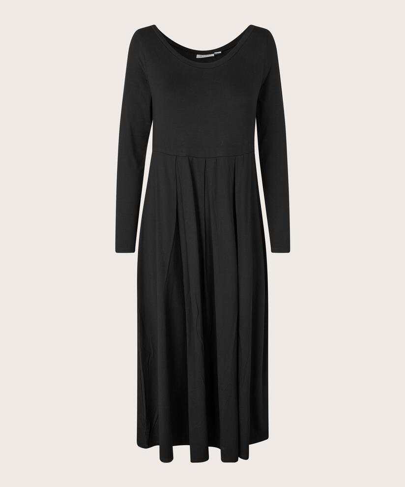 Jerseykleid mit langen Ärmeln und Rundhalsausschnitt, Black