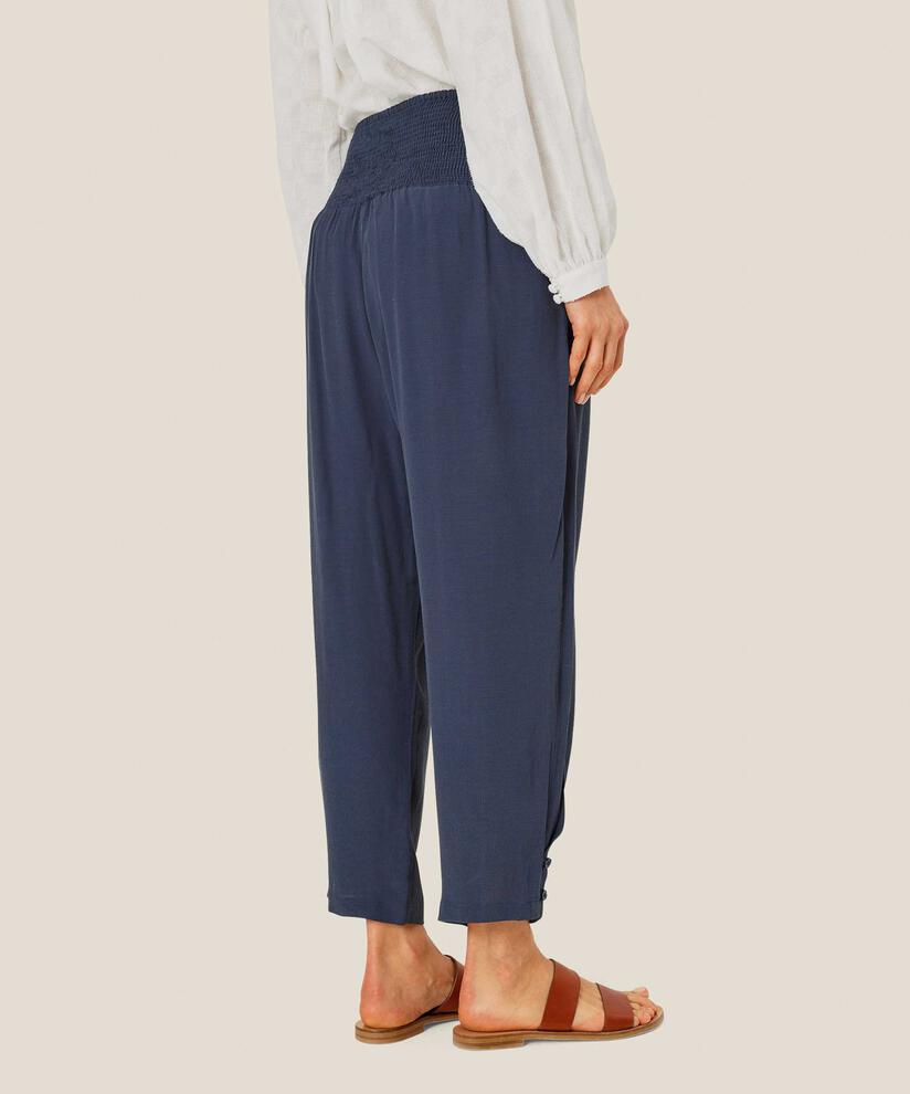 Viskosehose Mit Breitem, Gesmoktem Gummizug Hinten Und Knopfdetail, Mood Indigo