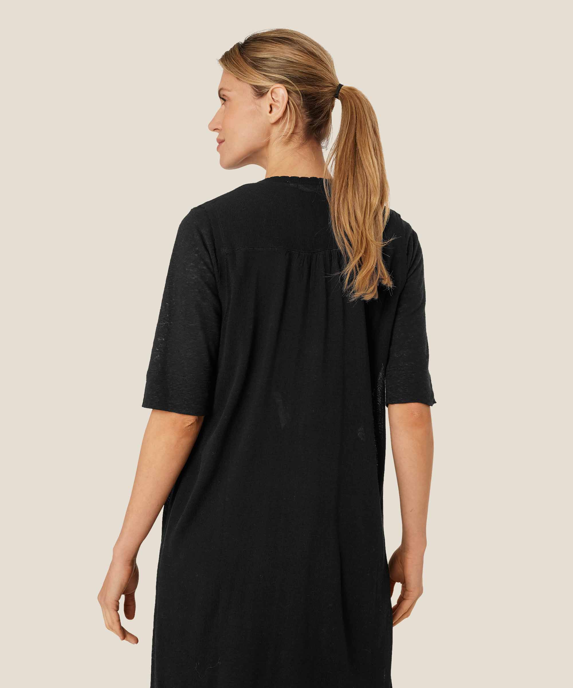 langer Cardigan aus Leinenmischung, Black