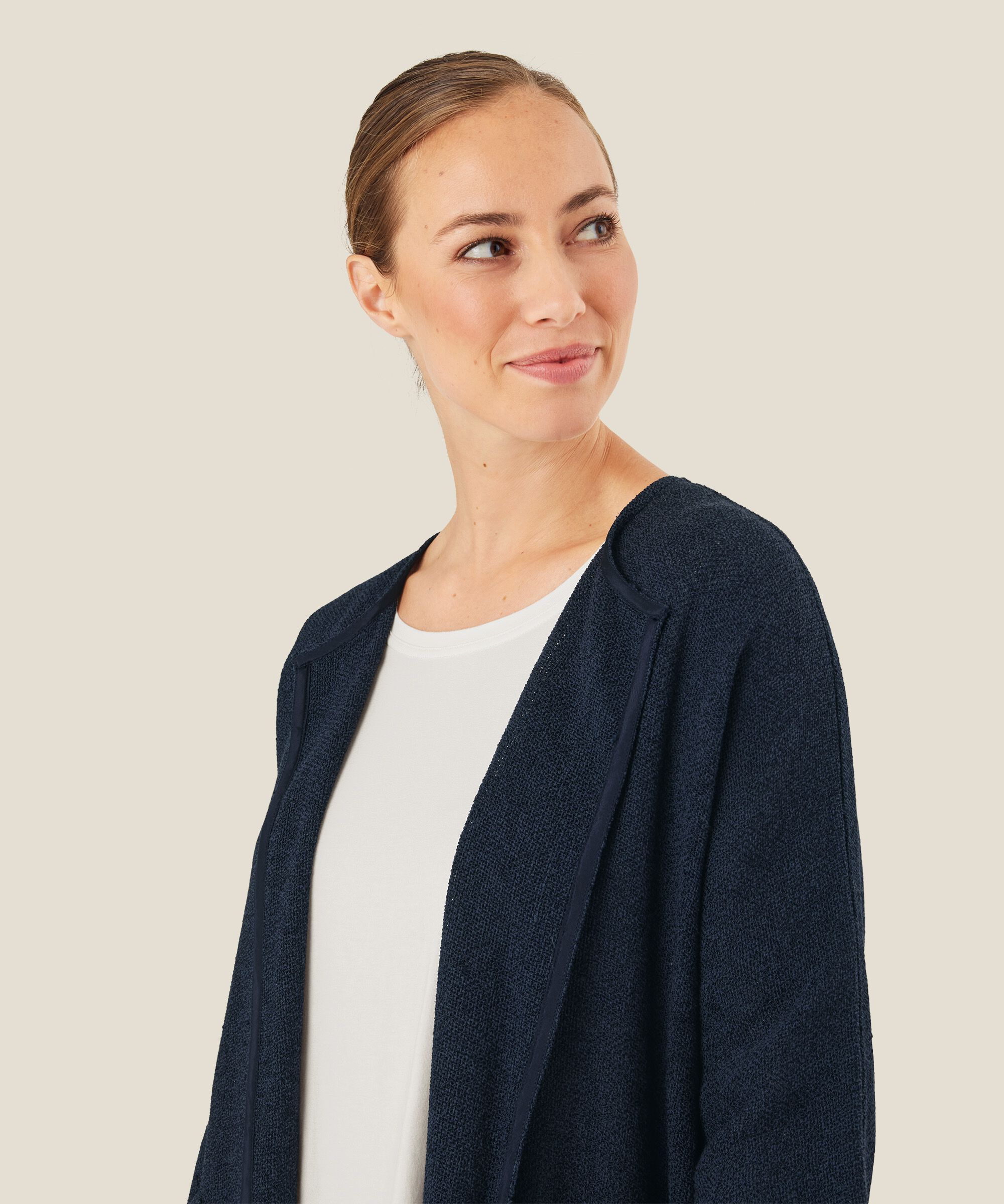 Lange Jacke Aus Bouclé, Navy