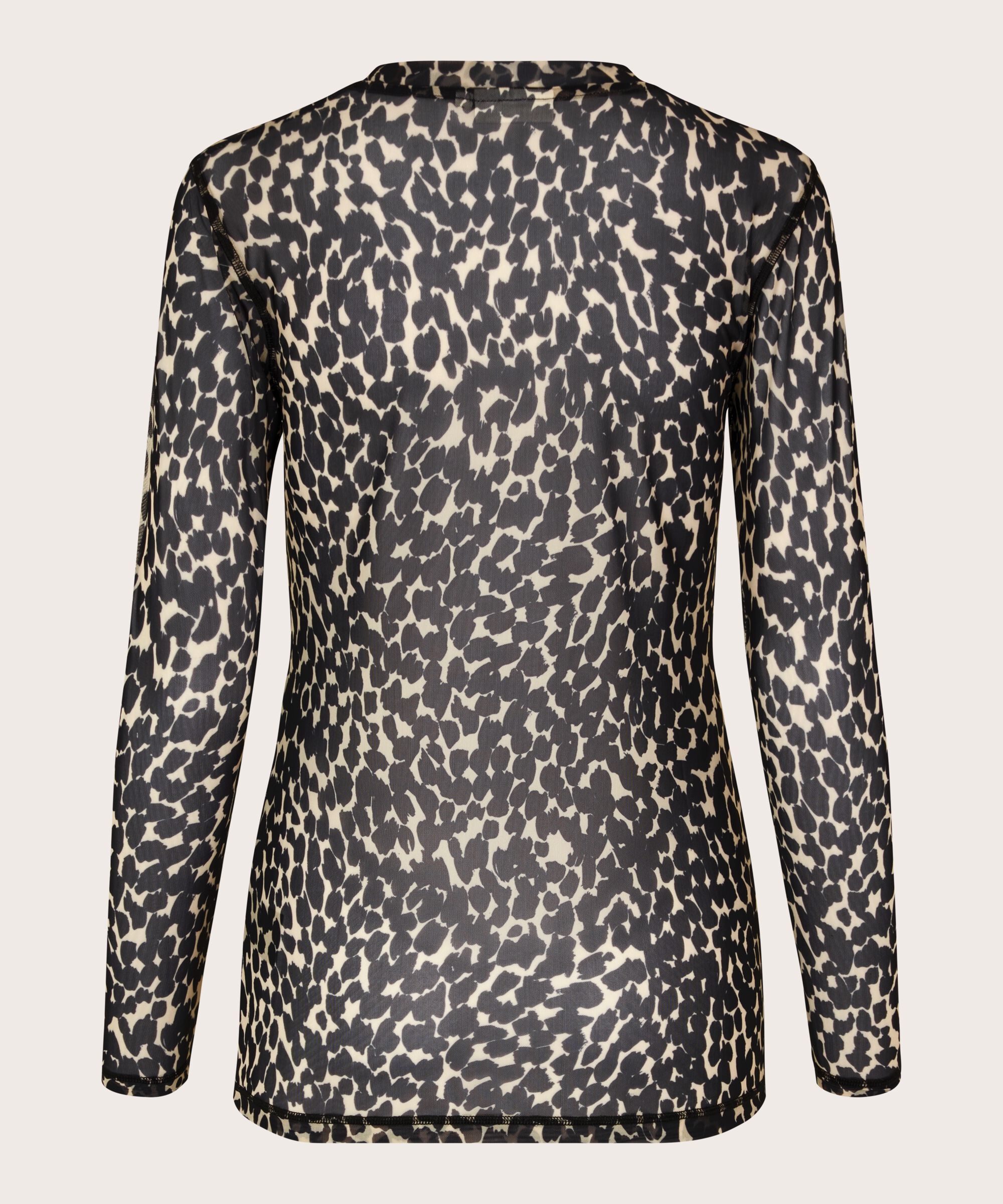 Bedruckte Netzbluse mit langen Ärmeln, Black