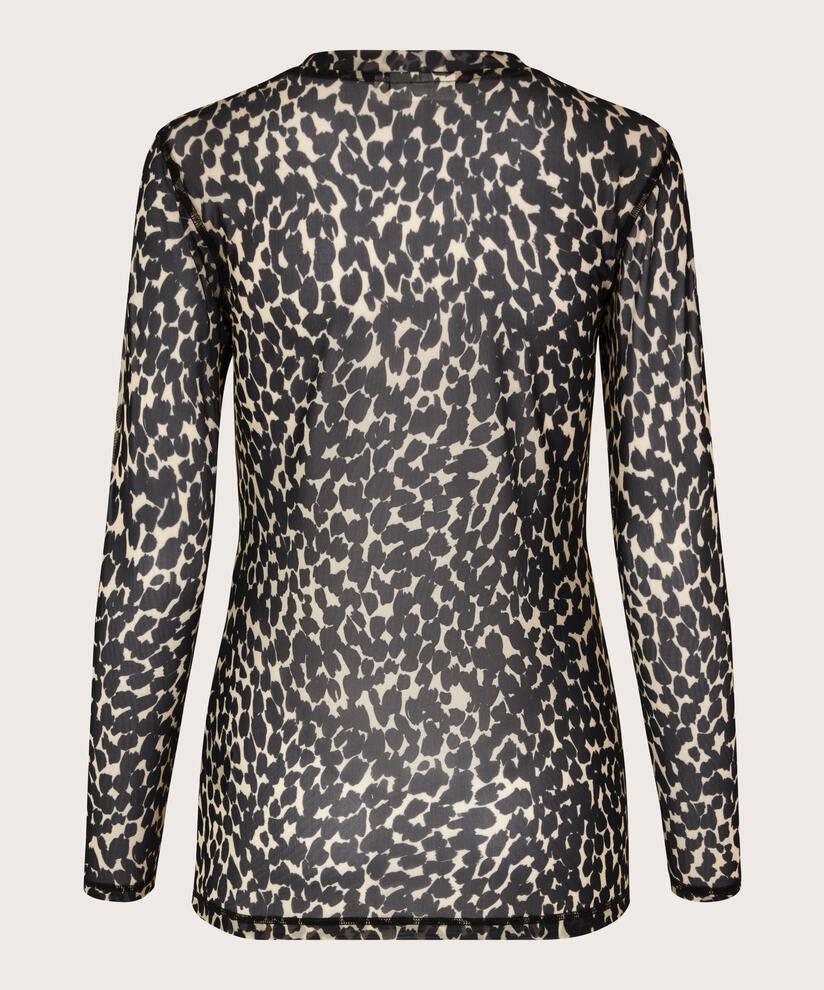 Bedruckte Netzbluse mit langen Ärmeln, Black