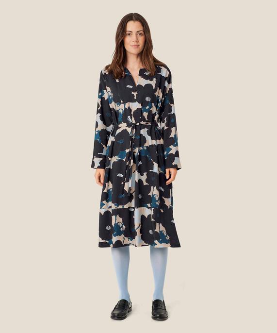 Viskosekleid mit Bindeband in der Taille, Moonlit Ocean