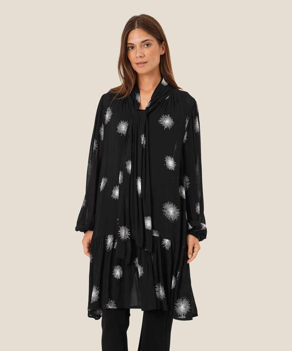 Transparente Tunika mit Bindebändern am Hals, Black