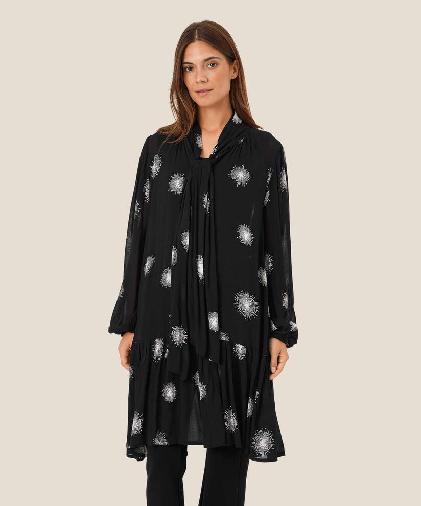 Transparente Tunika mit Bindebändern am Hals, Black