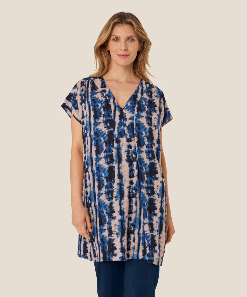 Bedruckte Viskose-Tunika mit Drapierungen auf der Rückseite, Navy Peony