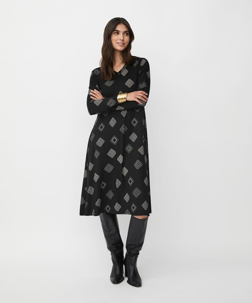 bedrucktes Jerseykleid mit Eingrifftaschen, Black