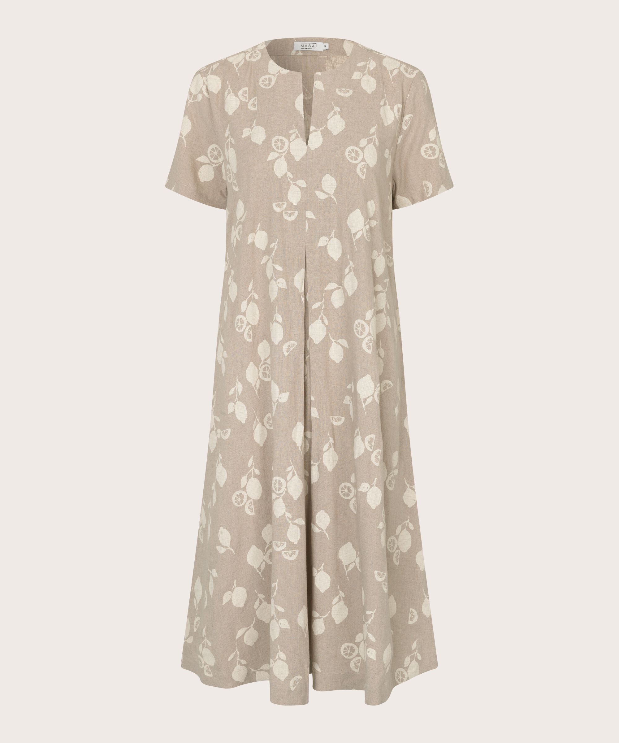 Bedrucktes Kleid aus Leinenmischung mit Seitentaschen, Natural