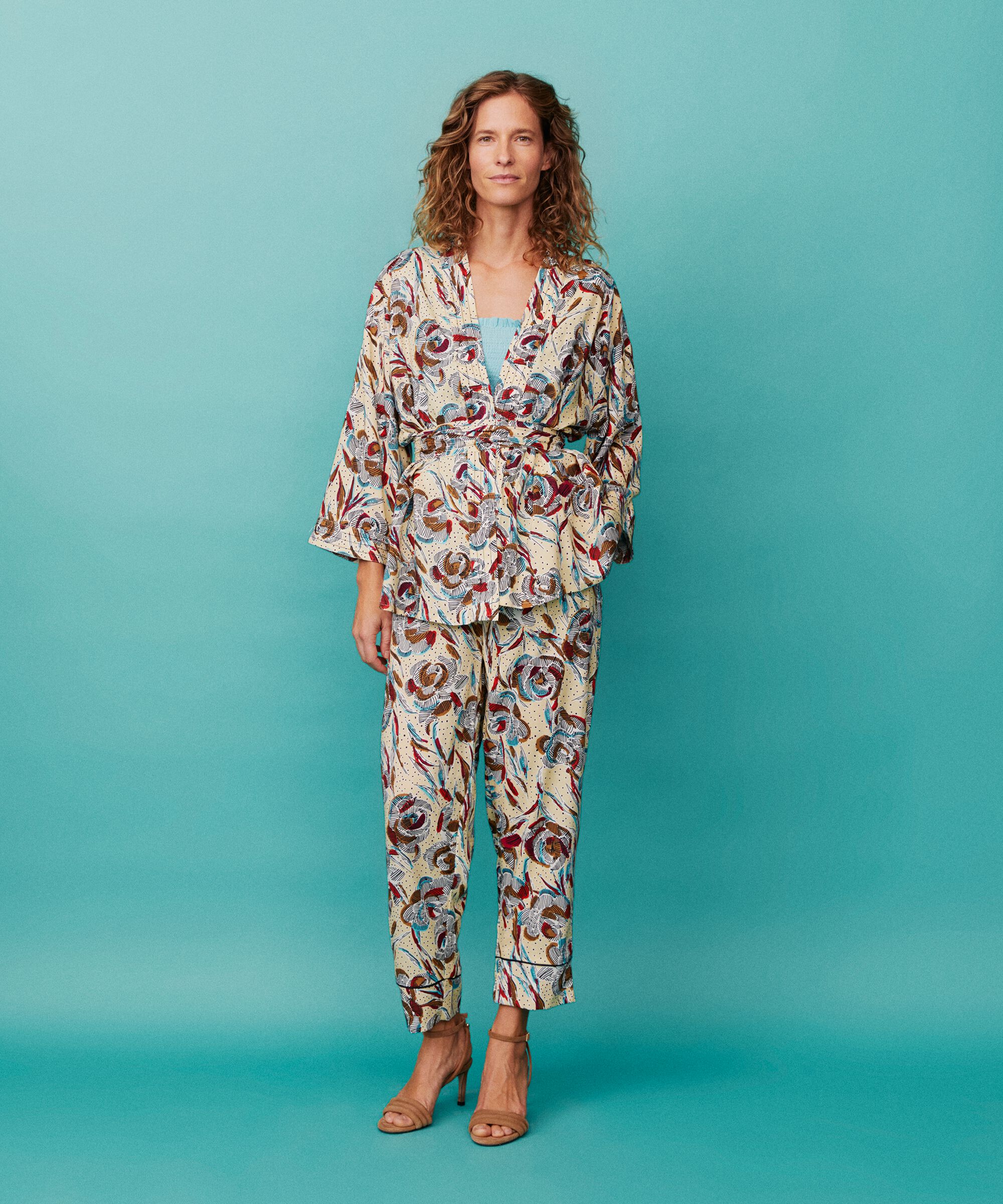 bedruckte Viskosehose mit elastischem Bund und Eingrifftaschen, Soybean