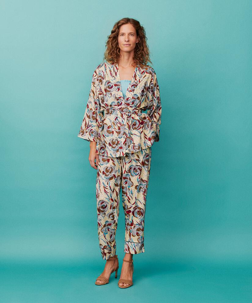 bedruckte Viskosehose mit elastischem Bund und Eingrifftaschen, Soybean