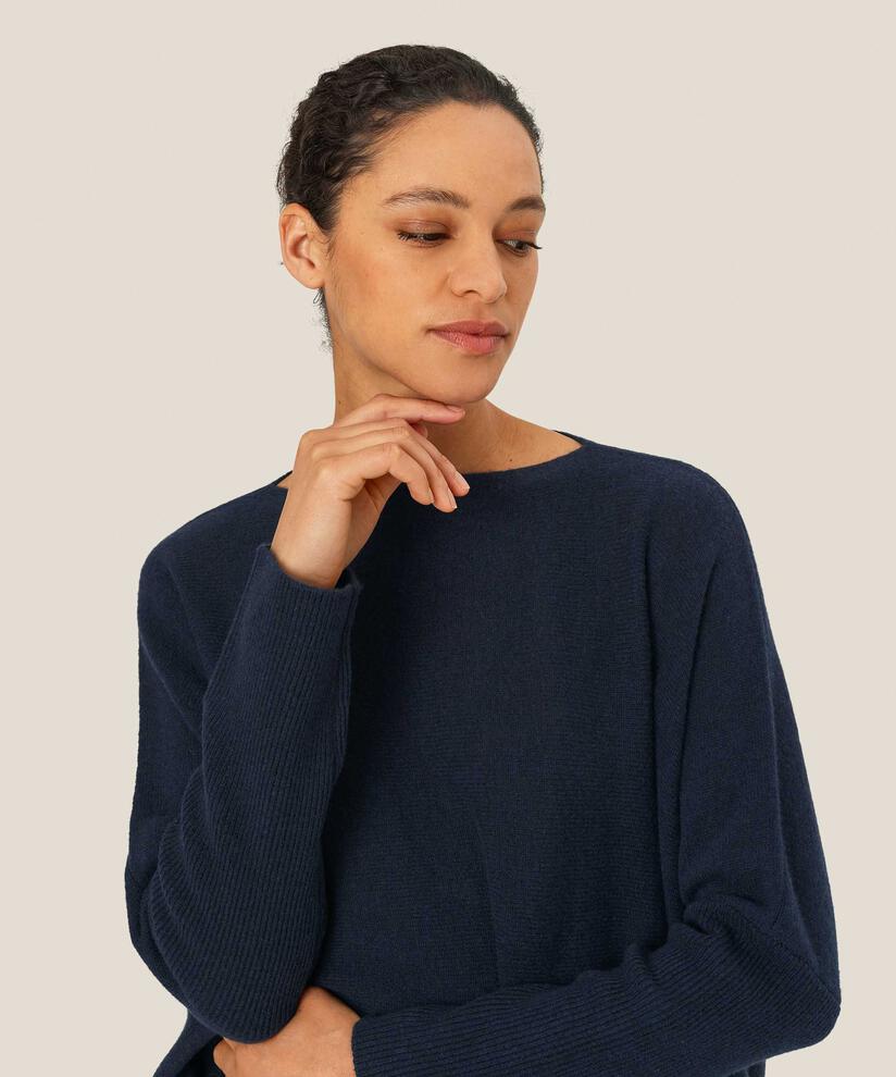 Oversize Wollstrickpullover mit Rundhals, Mood Indigo