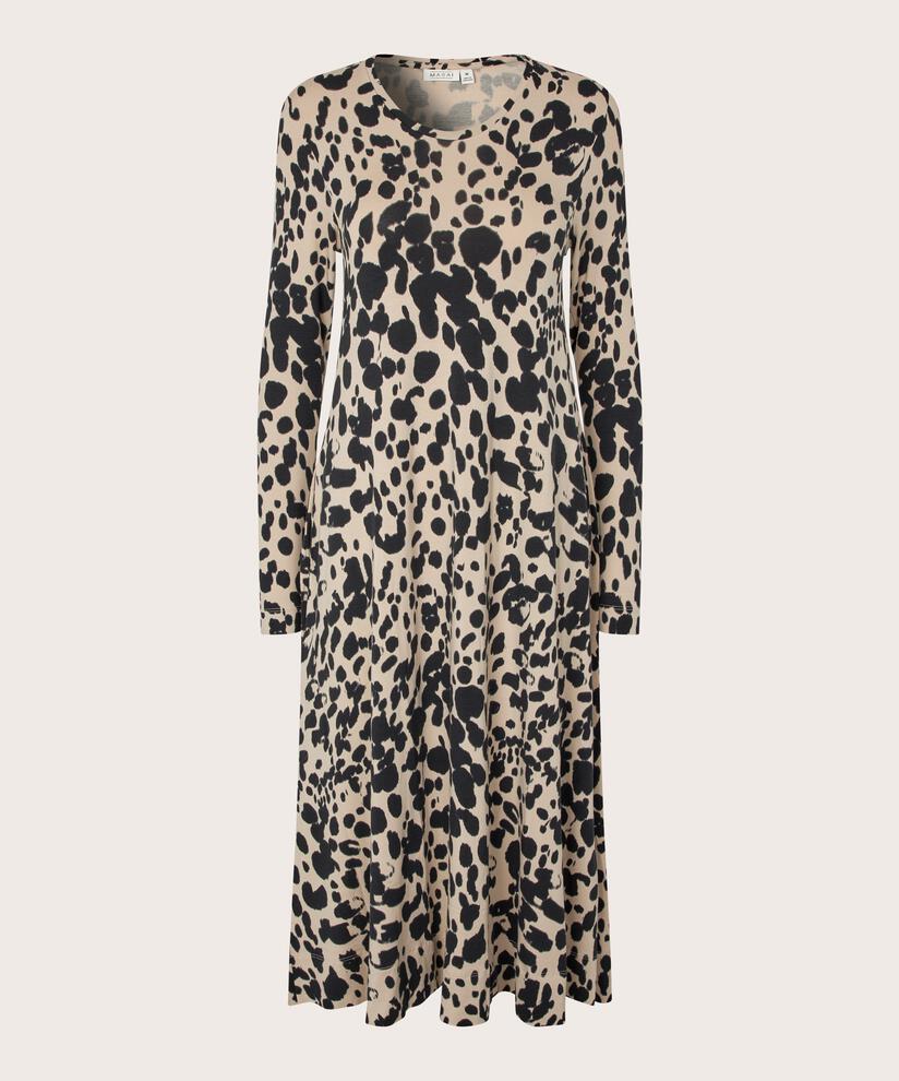 bedrucktes Jerseykleid mit langen Ärmeln, Oxford Tan