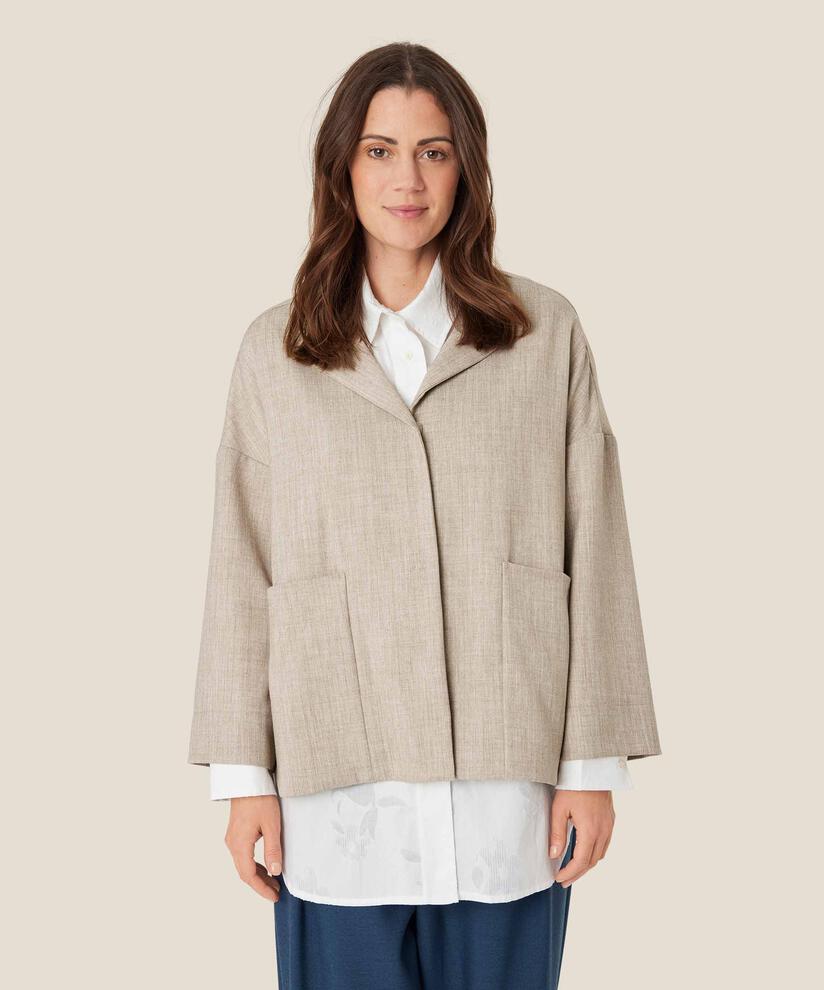 Jacke mit Taschen und versteckten Knöpfen, Beige melange