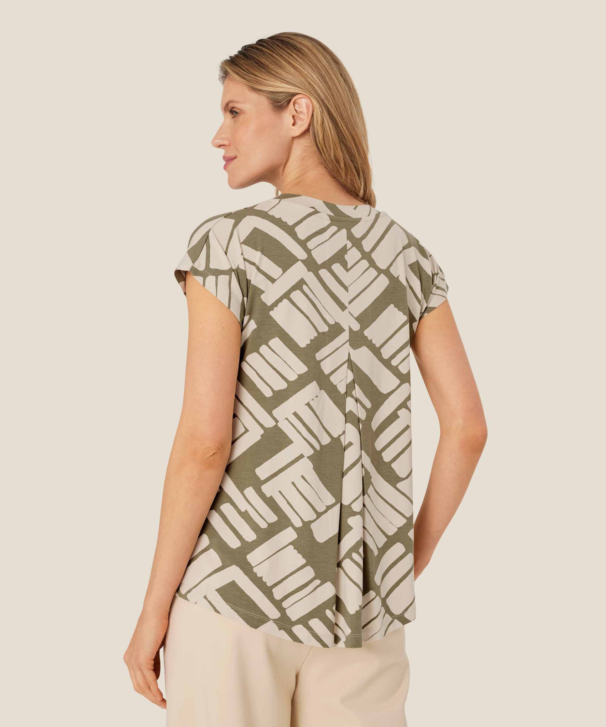 Bedrucktes T-Shirt mit V-Ausschnitt, Dusky Green