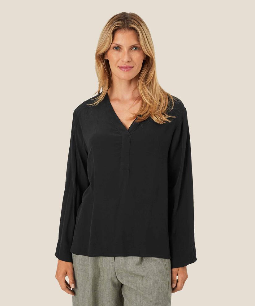 Viskosebluse Mit V-ausschnitt, Black