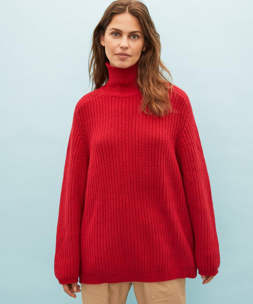 Baumwollstrickpullover mit Rollkragen, Scarlet Sage