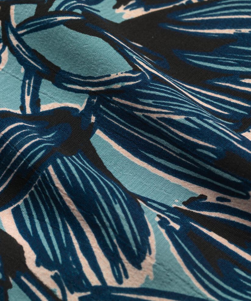 Bedruckte Viskosebluse mit Knopf am Hals, Teal
