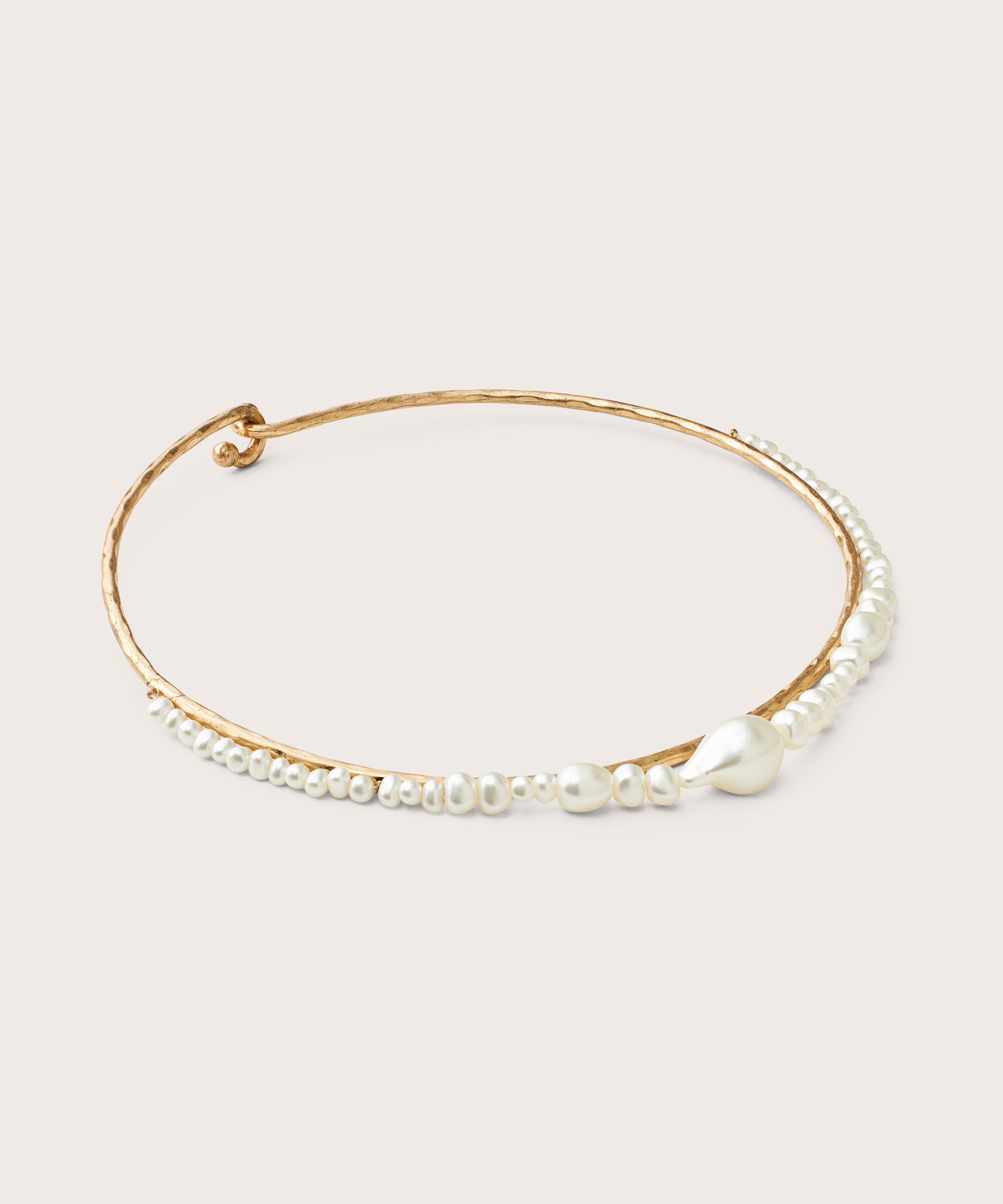 Halskette mit Kunstperlen, Gold