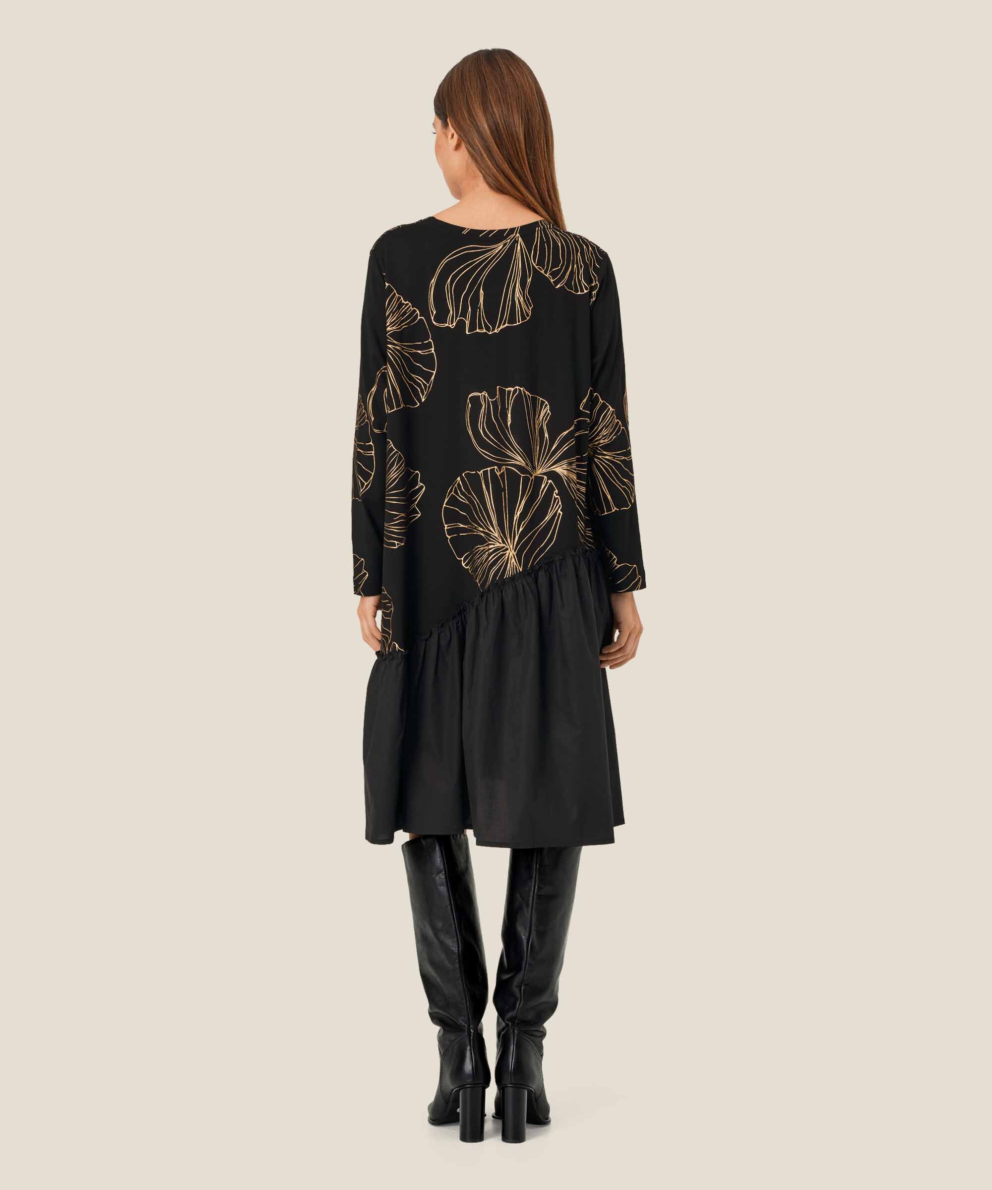 Kleid aus schwerem Jersey mit Golddruck, Gold