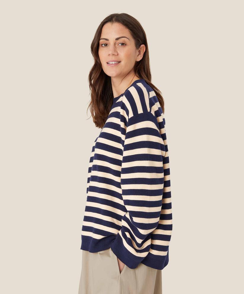 gestreifter Strickpullover aus Baumwolle, Maritime Blue