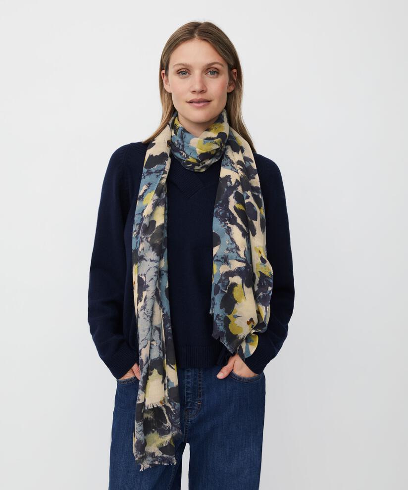 Schal aus Wollmischung mit Blumenmuster, Proven Blue