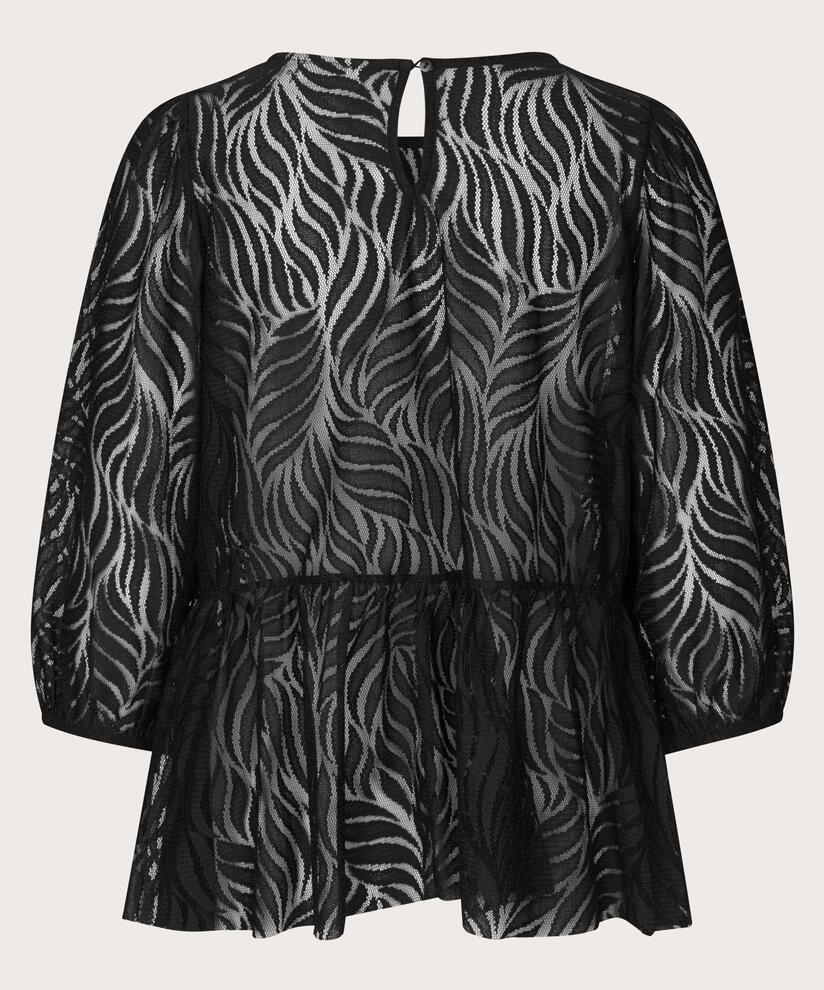 Jersey-Spitzenbluse mit Schößchensaum, Black