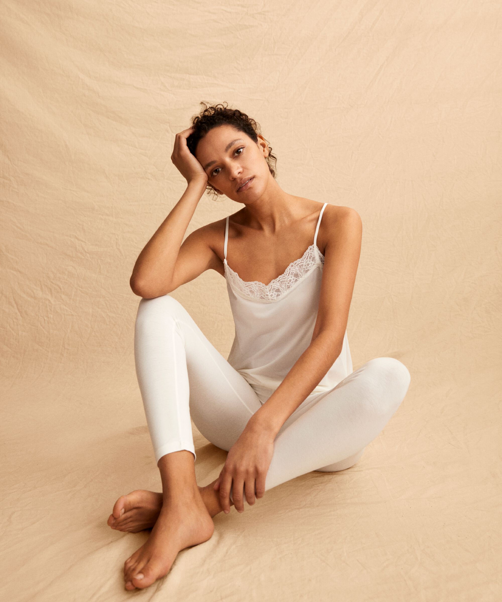 Tanktop mit Spitzendetail, Cream